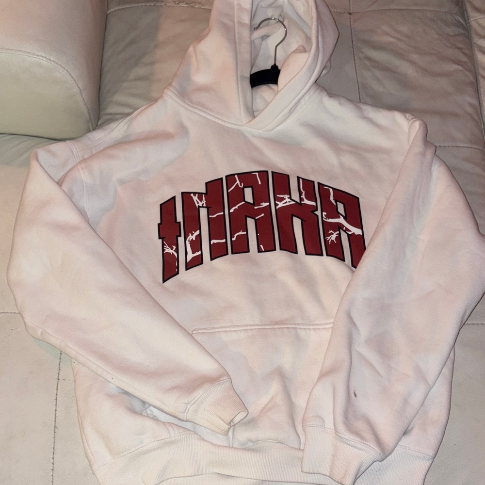 White Inaka Power Men’s Hoodie with Red Graphic